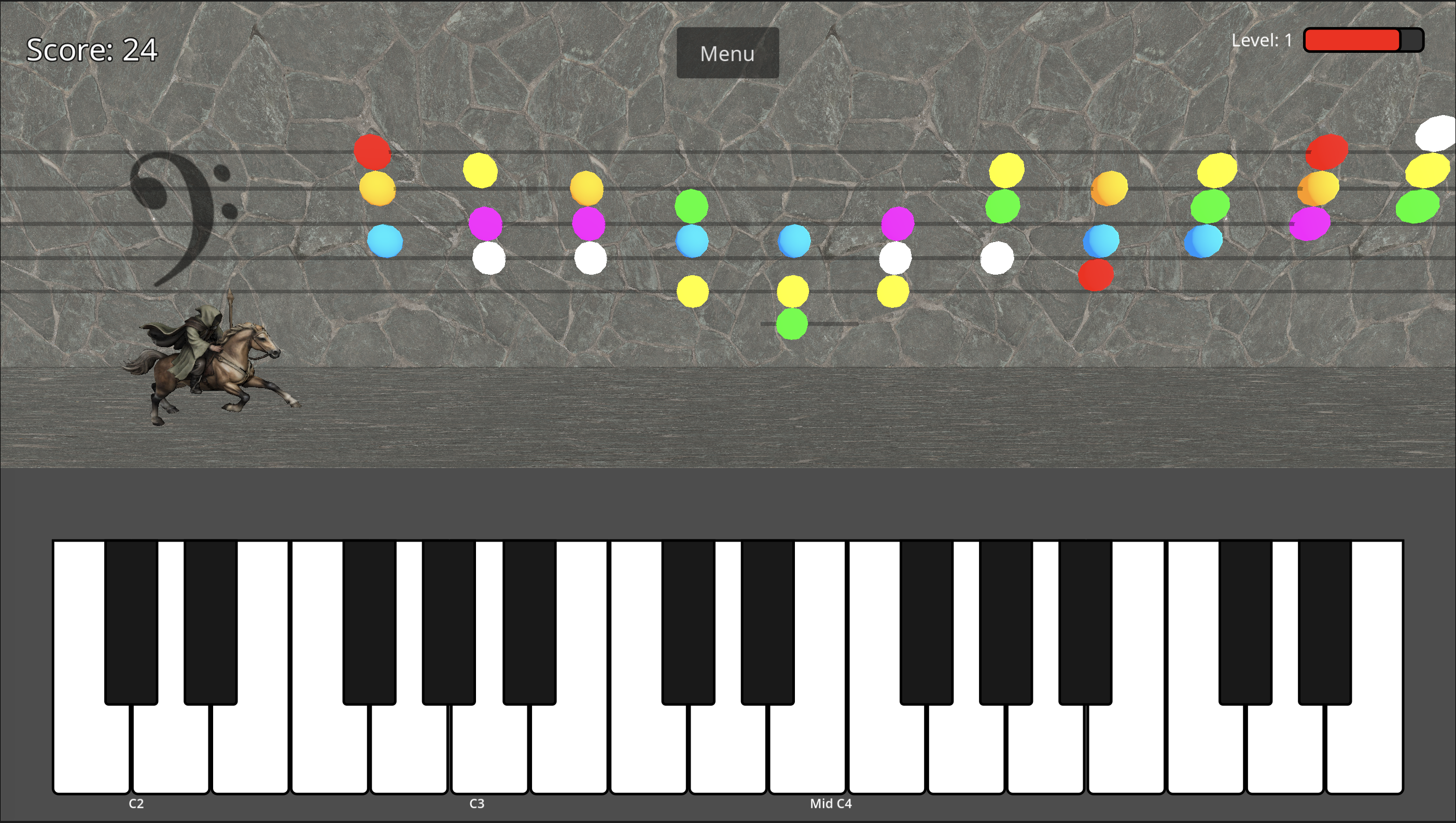 Chord mode with virtual piano keyboard